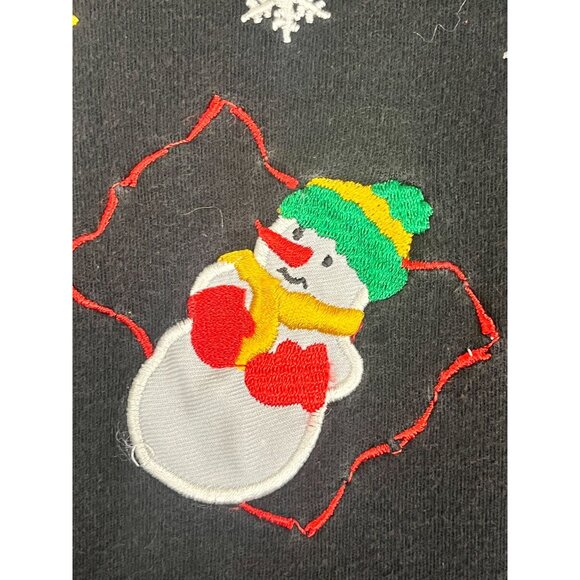 Vintage Christmas Tank Maxi Dress Snowman PL Black Festive Holiday Classic 80s - Picture 6 of 11